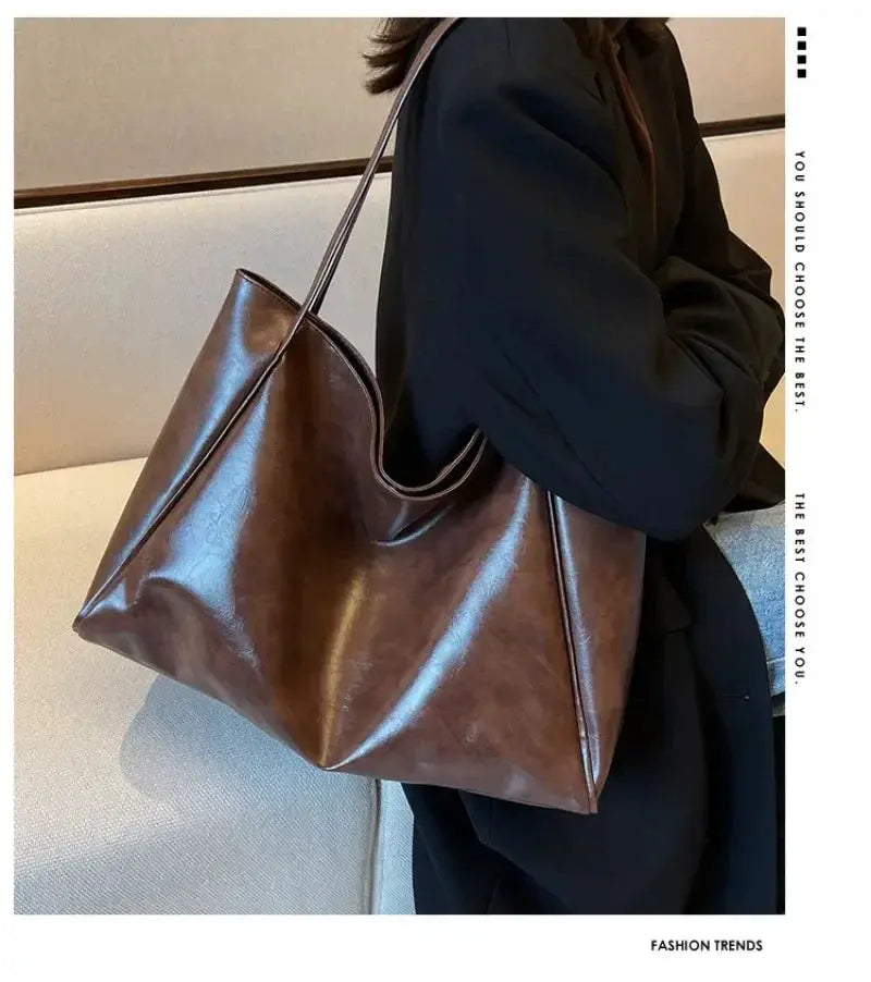 Women tote bag by Simples Market, brown PU leather, large capacity