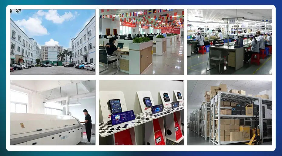 Simples Market 1DIN MP5 car radio factory and warehouse collage