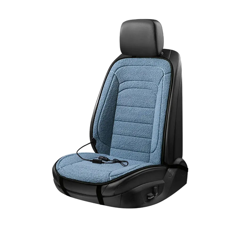 Massager chair pad by Simples Market with blue plush back/seat cushion and corded control