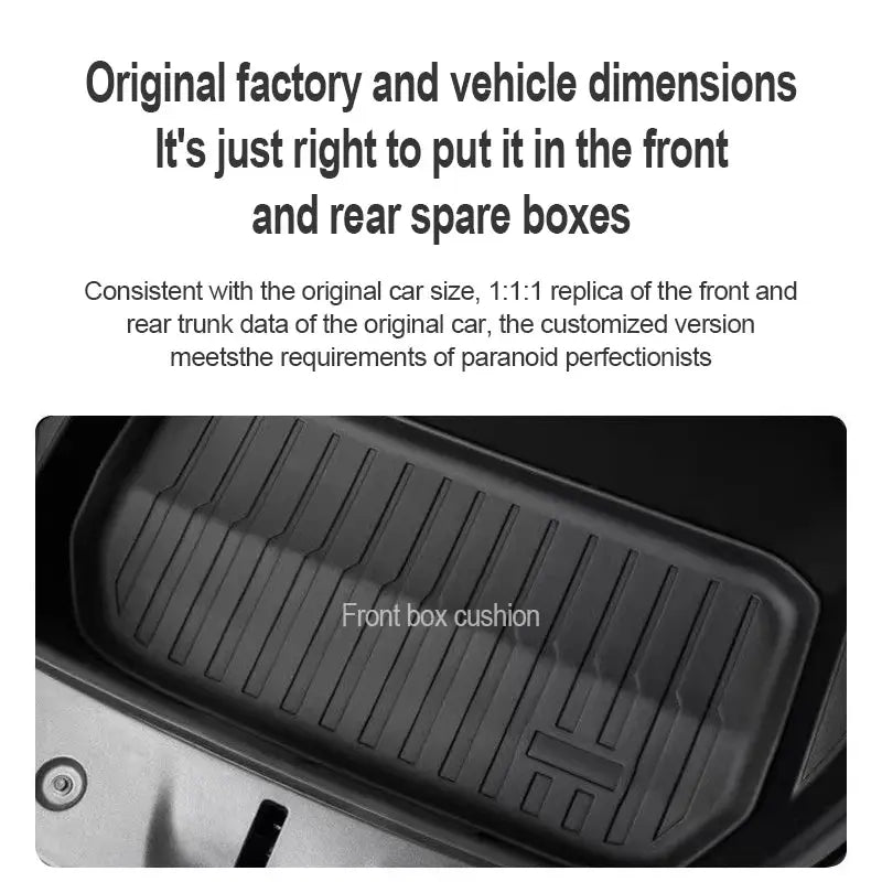 Tesla Model Y front trunk mat, black TPE with ribbed wear-resistant surface