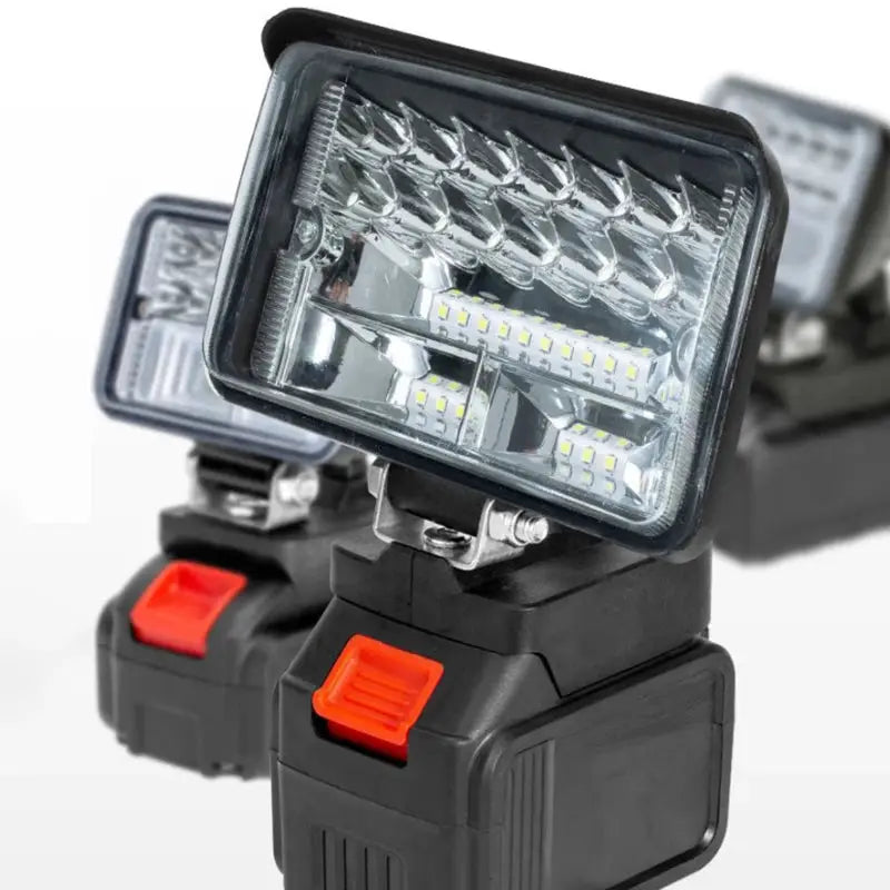 HOMEFISH Makita 18V LED work light, black body with red switch, dual flood lamps, portable camping flood lamp