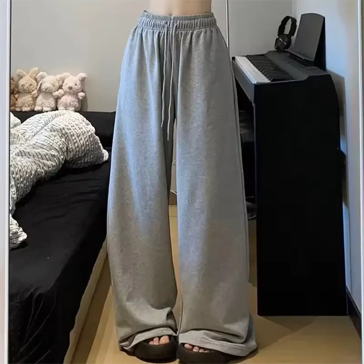 Harajuku Women Wide Leg Sweatpants For Spring And Fall Oversized Comfort In Smooth Polyester