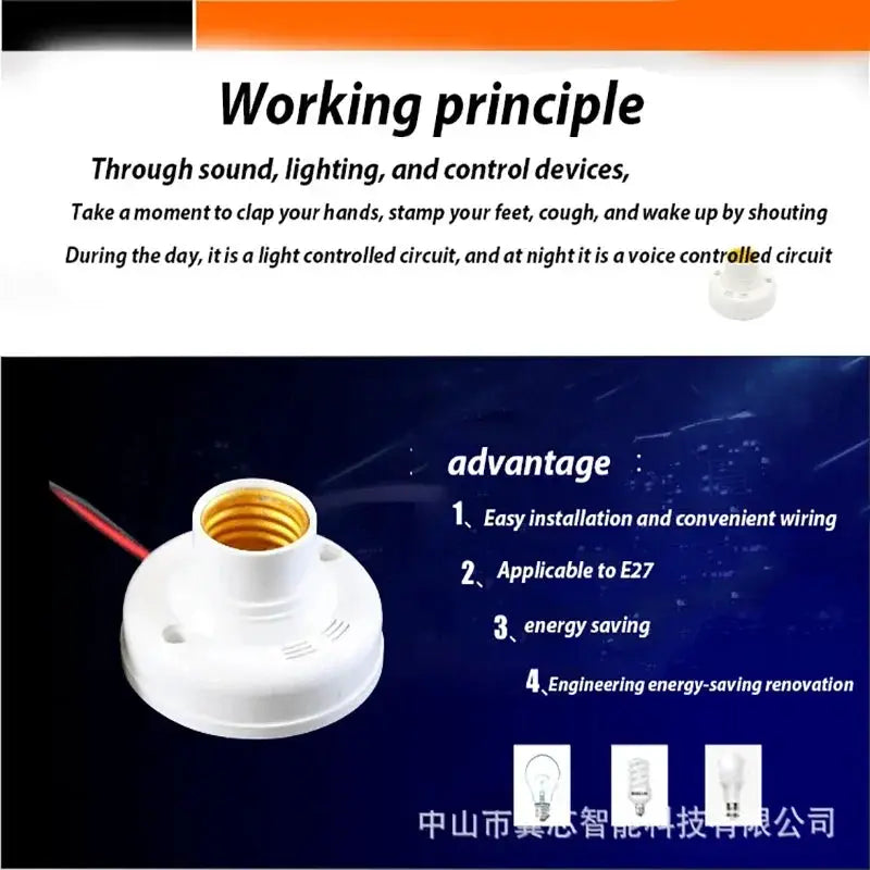 Automatic Sound And Light Sensor E27 Lamp Holder Socket AC180240V Energy Saving Fits All Bulbs