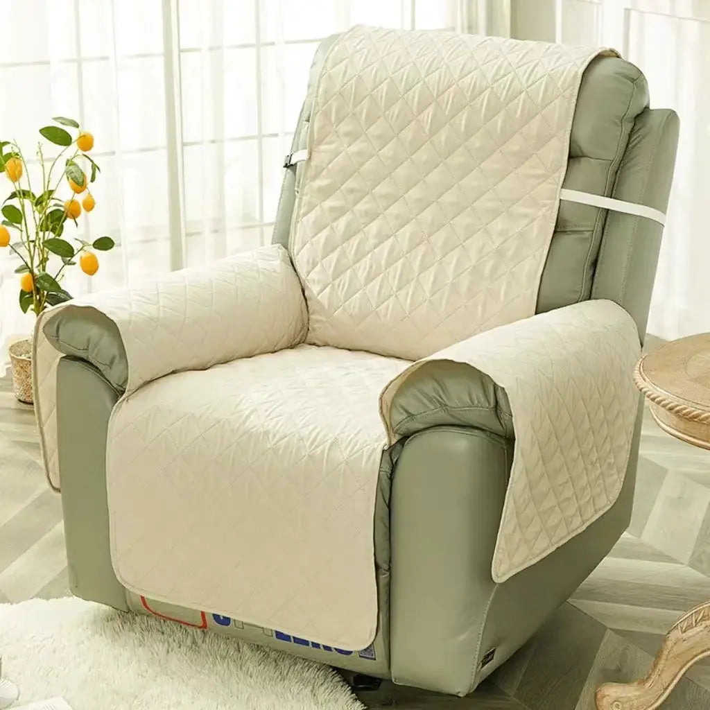 Recliner chair cover by Simples Market, beige quilted anti-slip slipcover