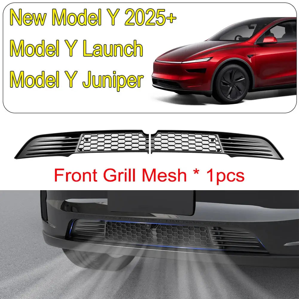 Black front grille mesh insert for Tesla Model Y Juniper/Premium and Model 3 2026 front bumper air inlet vent