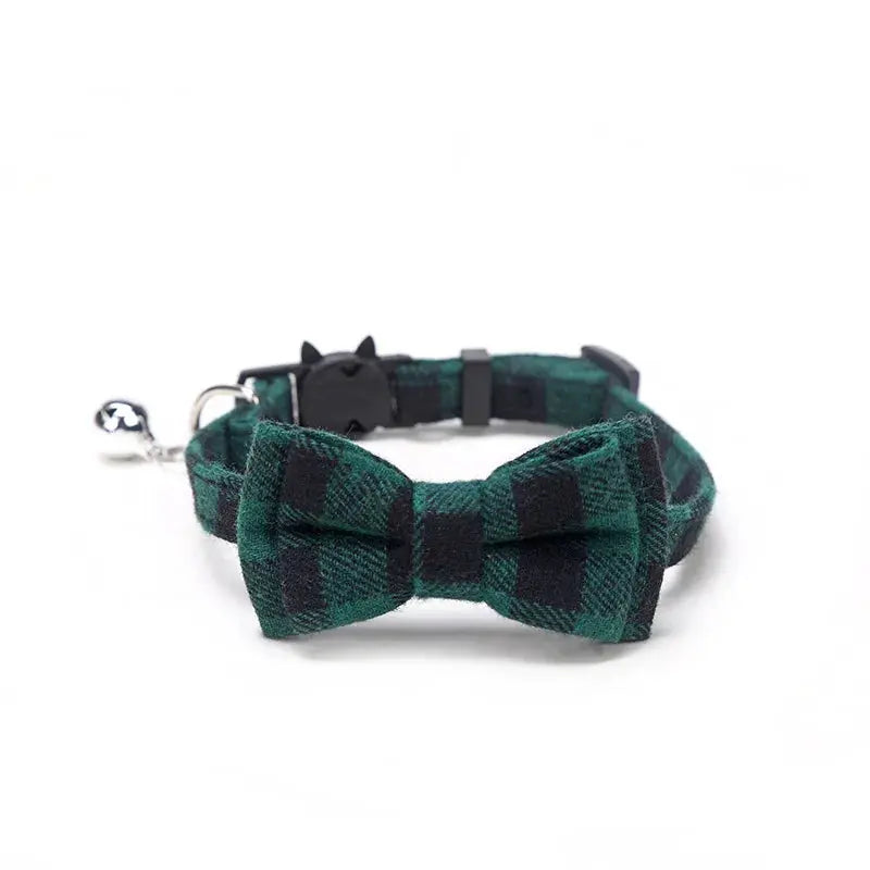 Pet Breakaway Cat Collar With Bow Tie And Bell Plaid Christmas Red Adjustable Elastic For Cats And Small Dogs