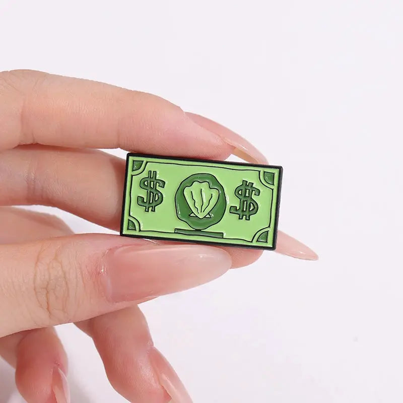 Funny Comedy Anime Dollar Money Credit Card Enamel Pins Metal Lapel Badges Decorative Jewelry