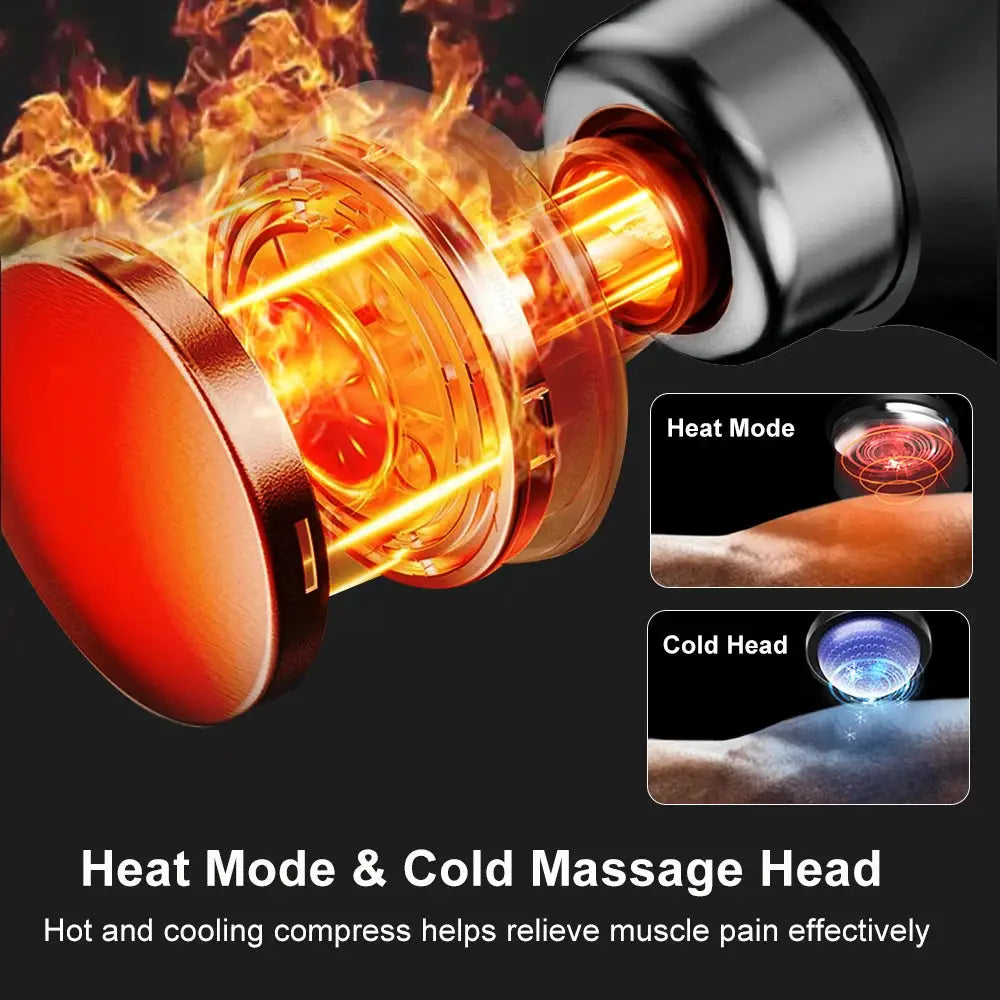Simples Market fascia massage gun with heat and cold heads, ergonomic handle, high-frequency massager