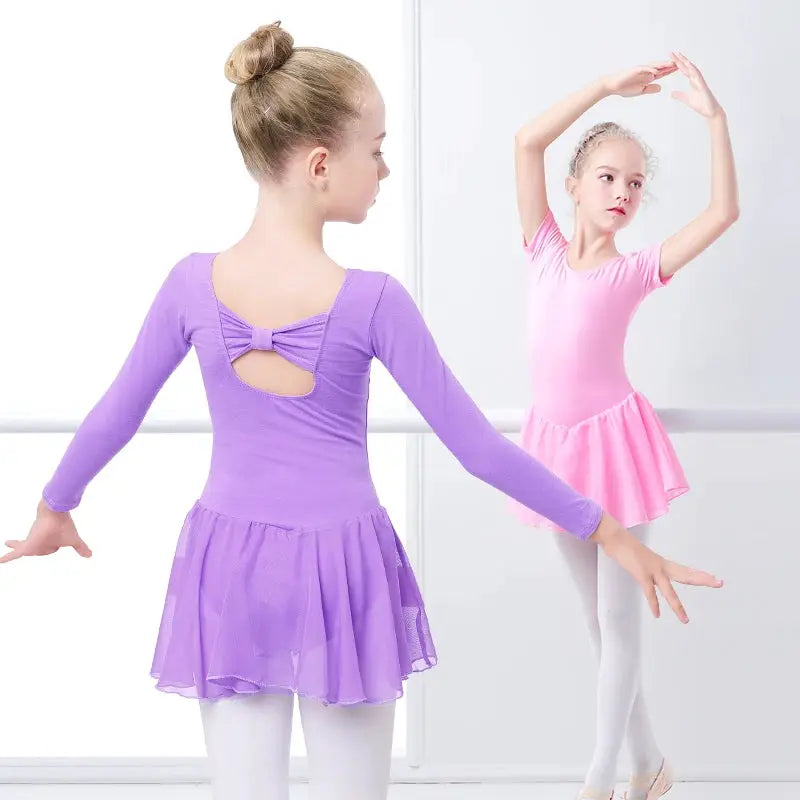 DreamDance Girls Ballet Leotard Dress With Chiffon Skirt Breathable Cotton Elastane Blend For Flexible Comfort