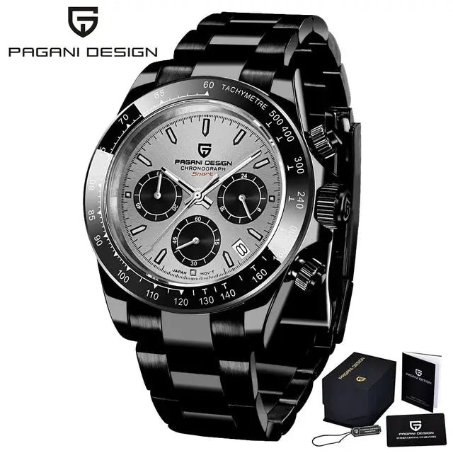 PAGANI DESIGN 40mm New V2 Mens Quartz Watch With Sapphire Crystal Retro Chronograph Stainless Steel Waterproof Wristwatch