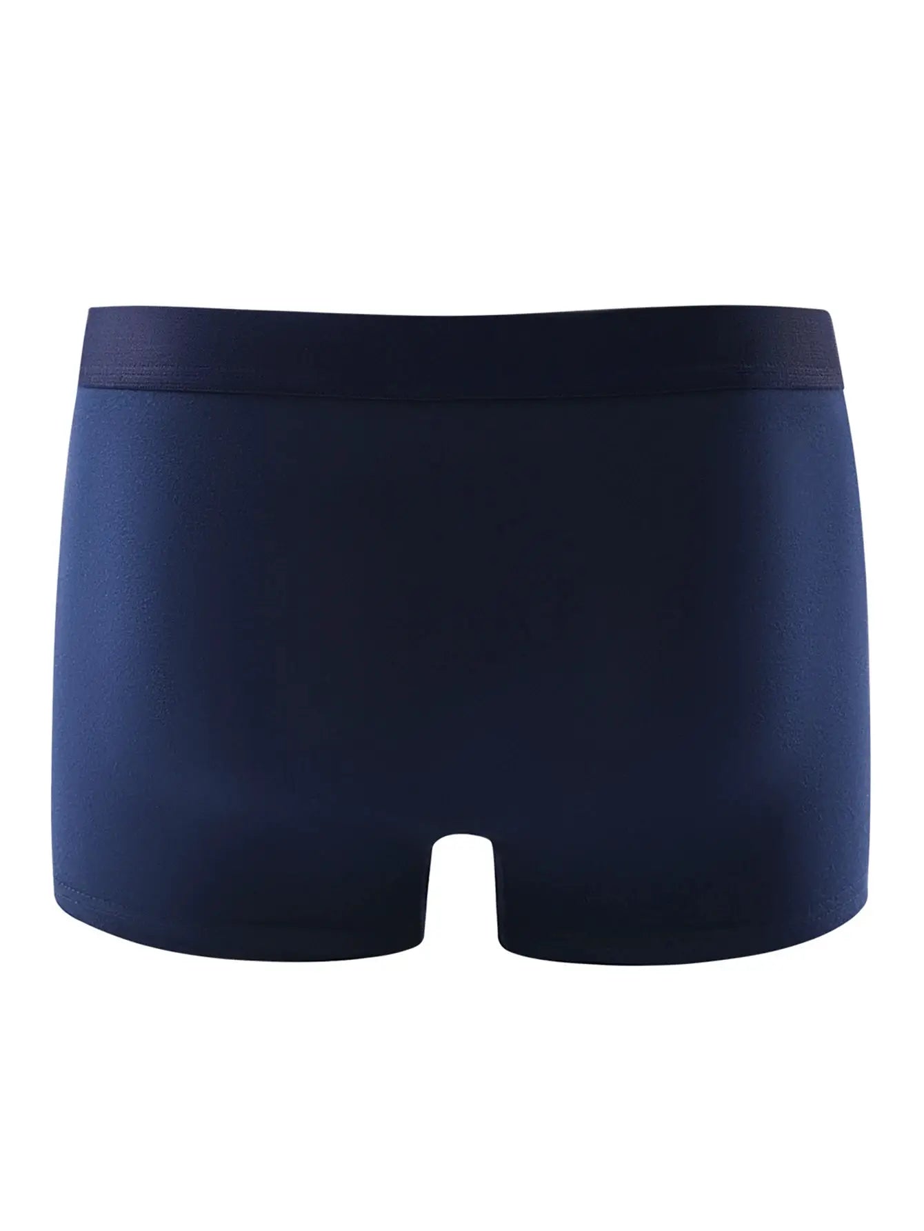 Navy blue men's boxer briefs with smooth fabric and elastic waistband.