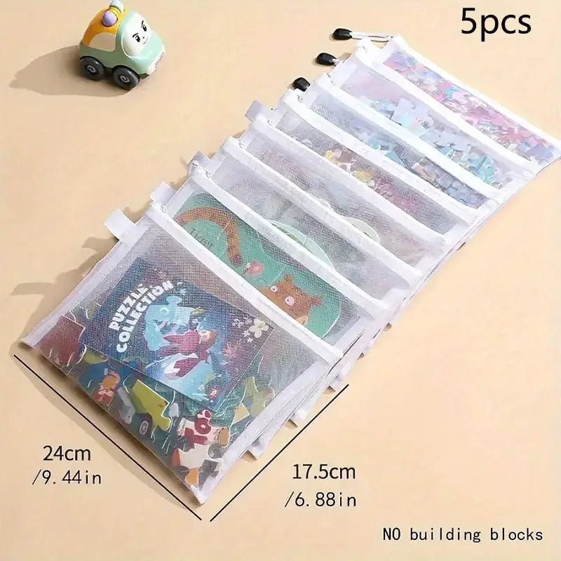 5 Pieces Waterproof Mesh Zipper Pouch Set for Toy Storage Document Folder Stationery Cosmetic Bag Office and School