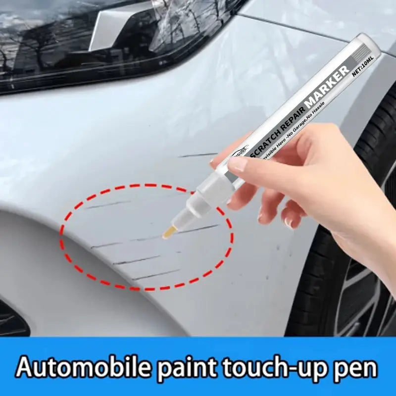 Car scratch repair pen by Simples Market, white body with precision tip for dashboards, doors and trims.