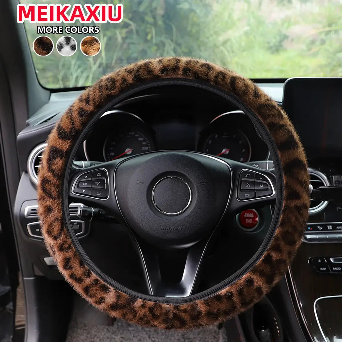 Leopard print plush steering wheel cover for car interior, Simples Market