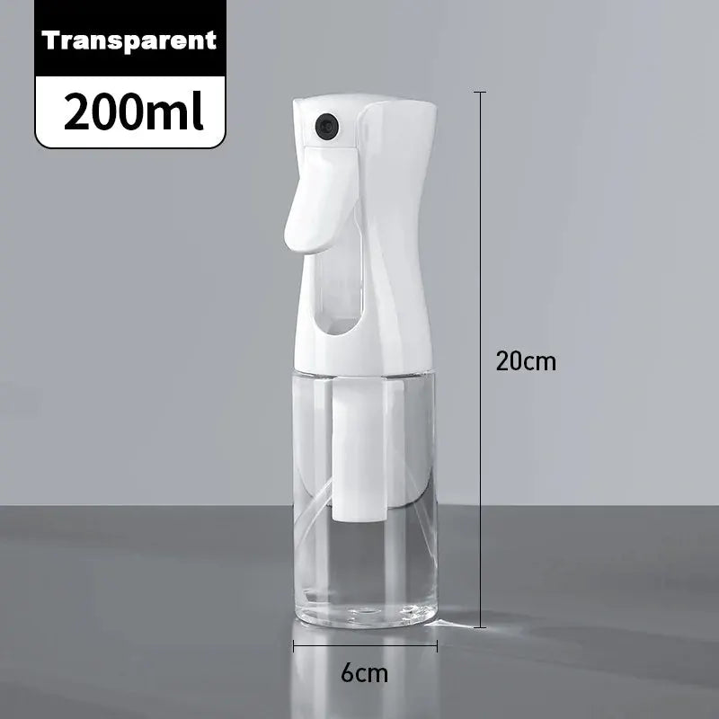 Spray bottle 200ml, transparent with white trigger sprayer for salon or home use