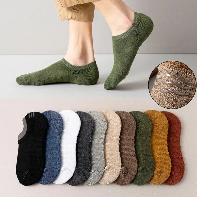 5 Pairs Mens Short Socks Cotton Breathable Ankle Low Cut Non Slip Casual Crew Socks For Summer And Autumn Wear