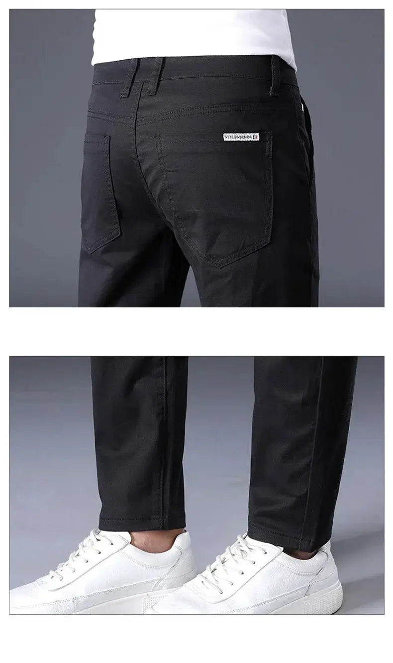 Simples Market men's cotton casual pants, black, elastic waistband, straight slim fit