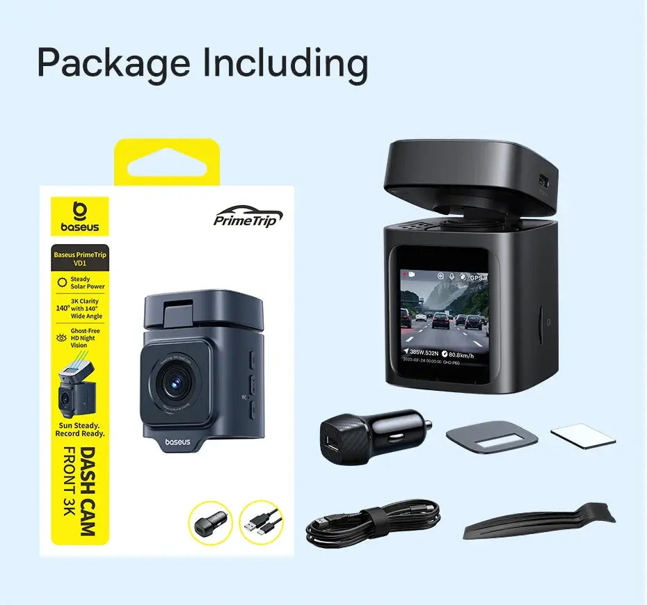Baseus 3K VD1 dash cam front and rear dual-camera kit with built-in GPS and 24h parking