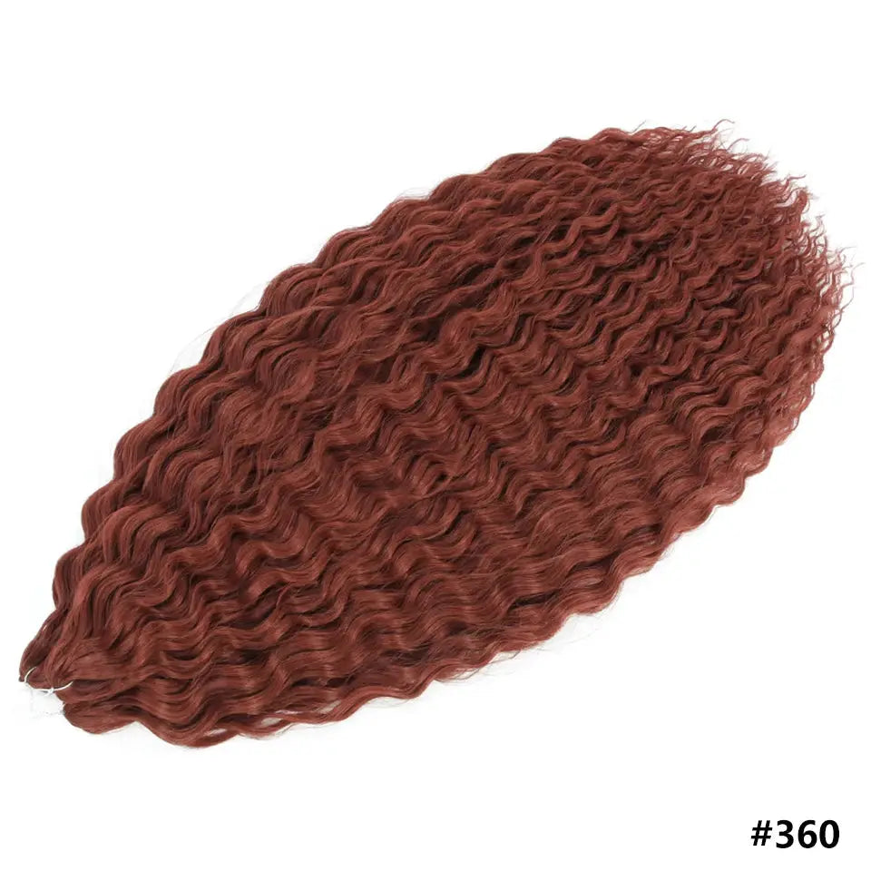 Ariel Curls water-wave crochet hair extension in reddish-brown ombre, synthetic deep wave