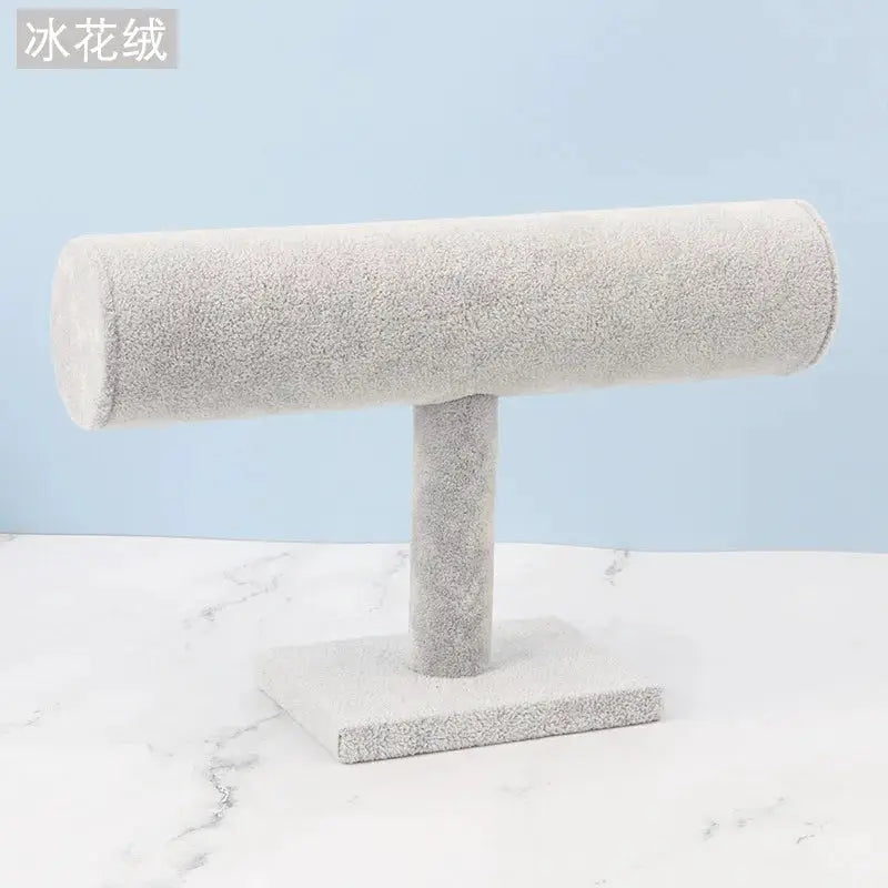 Velvet And Wood Jewelry Display Stand Rack T Bar For Bracelets Watches Necklaces Holder Velvet Interior
