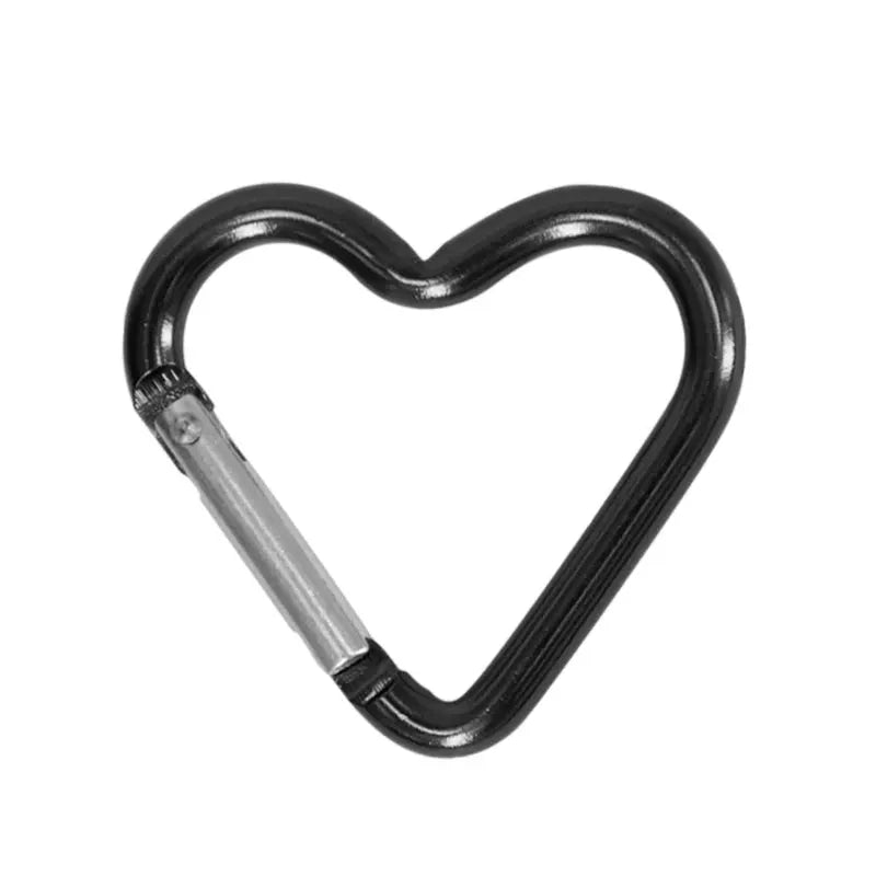 Aluminum alloy heart-shaped carabiner clip with spring lock, black