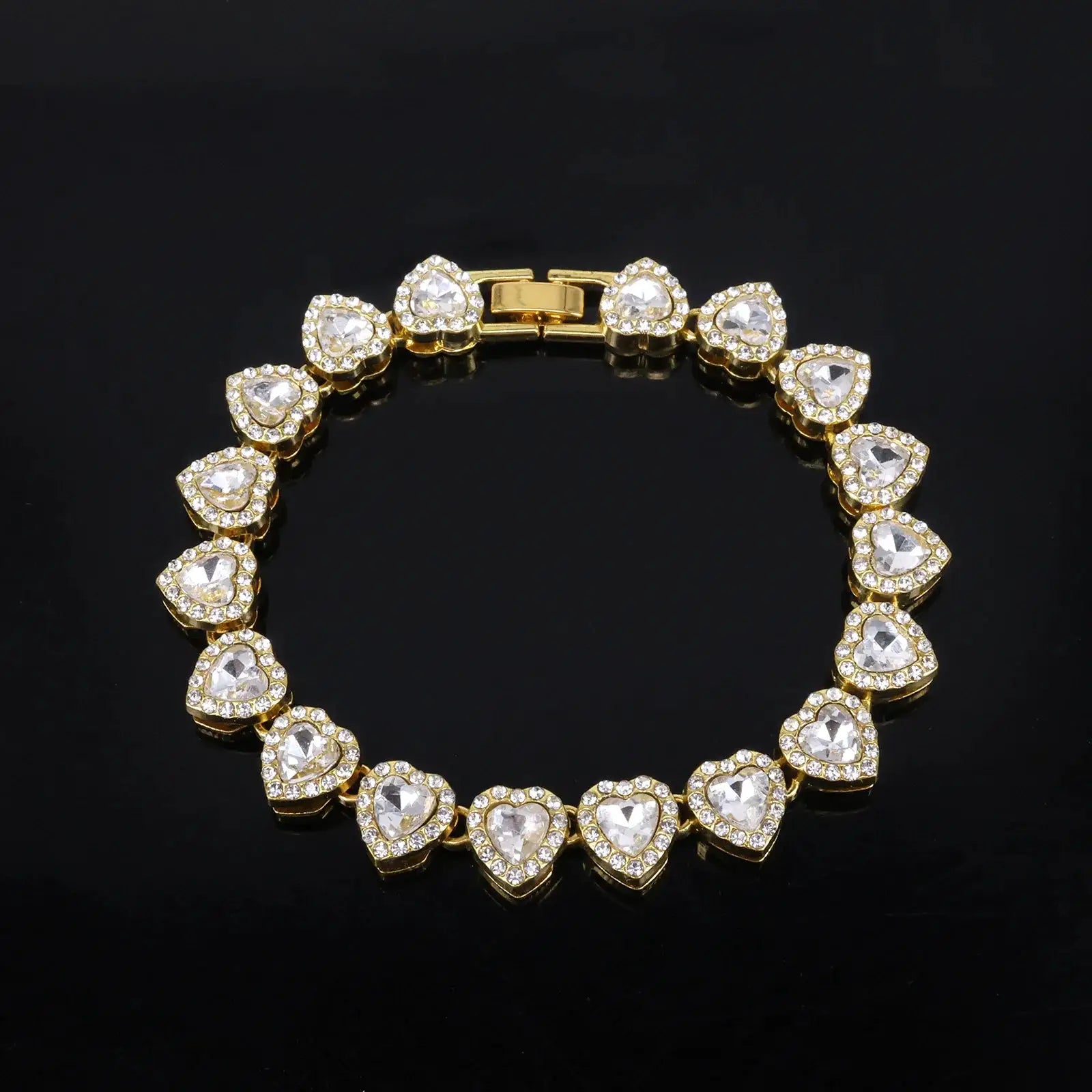 Yupsk 45cm 20cm Shiny Heart Rhinestone Hip Hop Rock Tennis Chain Bracelet Necklace Women Men Trendy Jewelry Set Gift