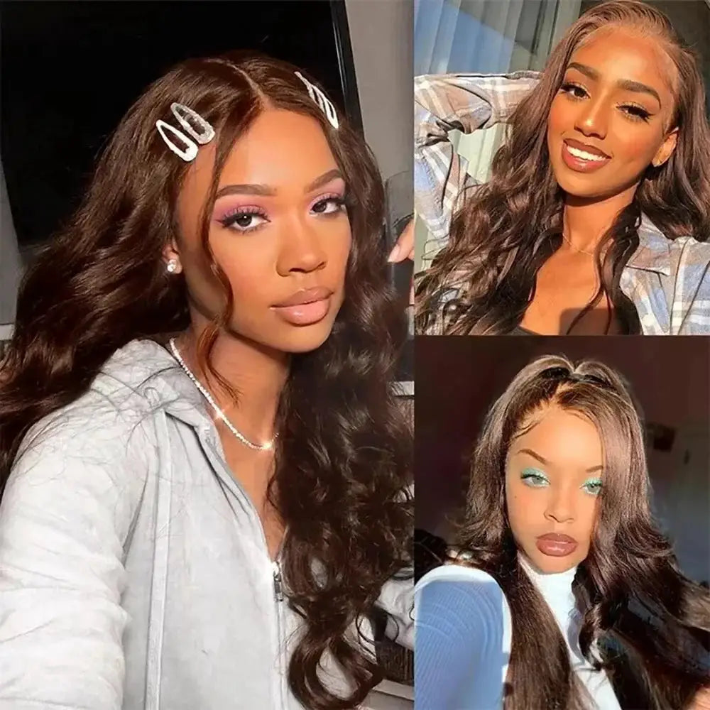 13x6 Chocolate Brown HD Swiss Lace Front Human Hair Wigs Body Wave 46 Inch 200 Density Colored Human Hair Wigs For Women