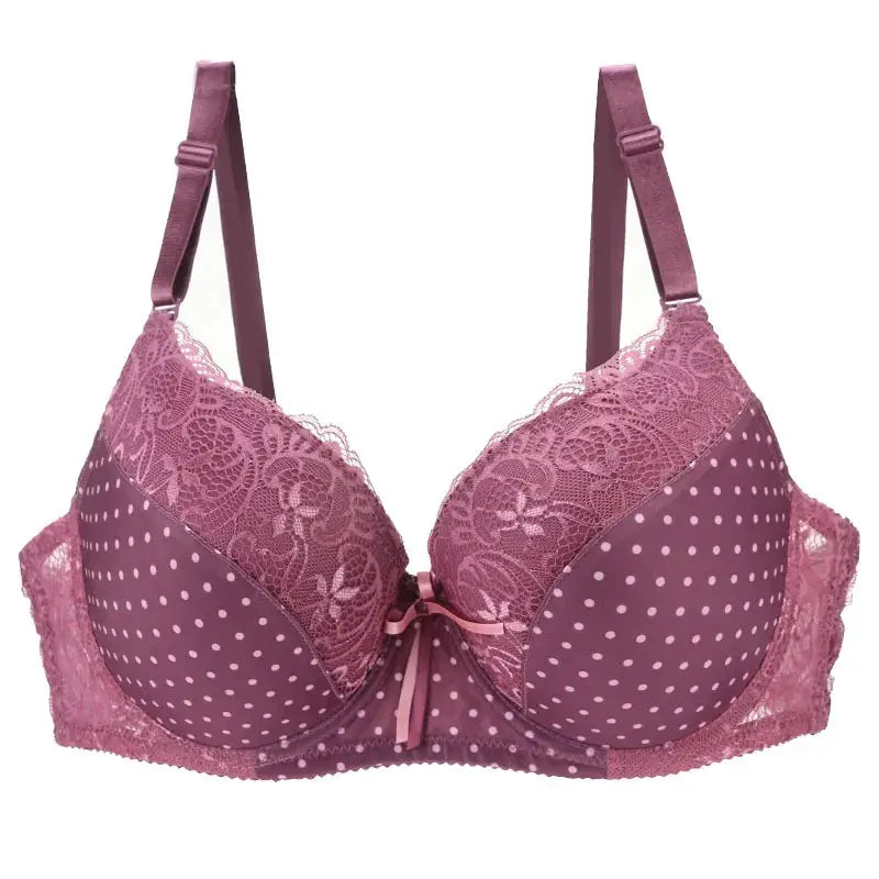 Bra Simples Market purple lace bra with polka-dot cups and pink bow