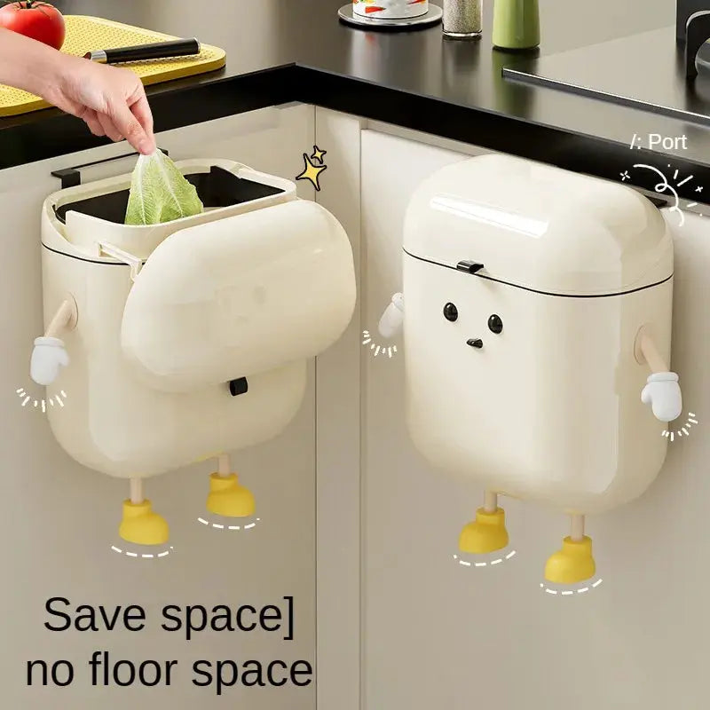 Cream wall-mounted kitchen trash can with lid by Simples Market, 9L/12L, set of two.