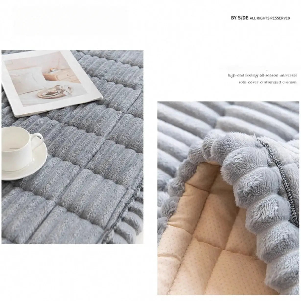 Sofa pad by Simples Market; thick quilted gray stripe flannel with beige underside
