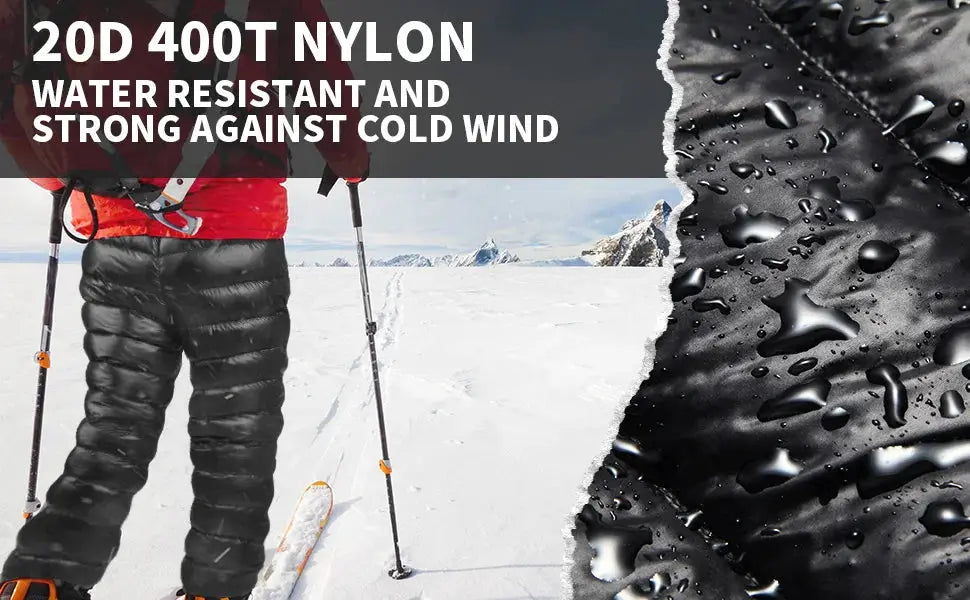 MAPLEAF Winter Down Pants, black ultralight 800FP waterproof windproof hiking trousers by Simples Market