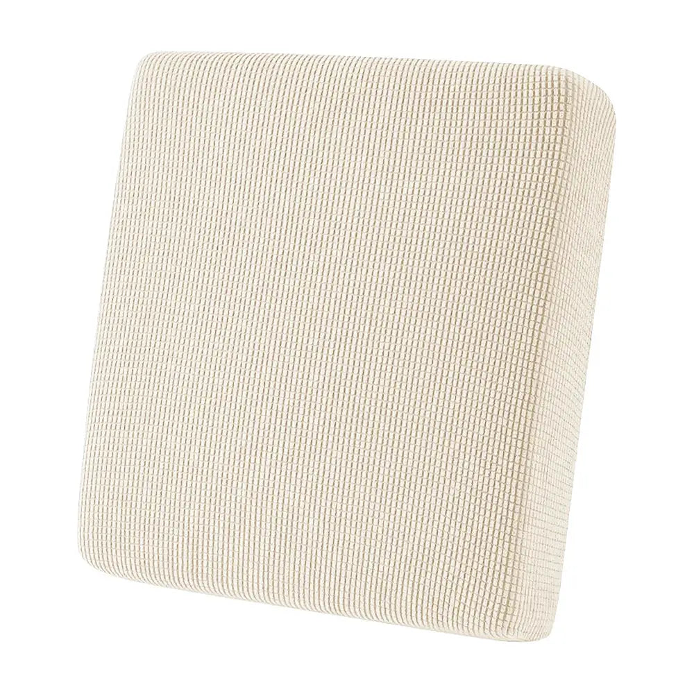 Jacquard patio sofa cushion cover in beige waffle pattern; universal outdoor stretch protector