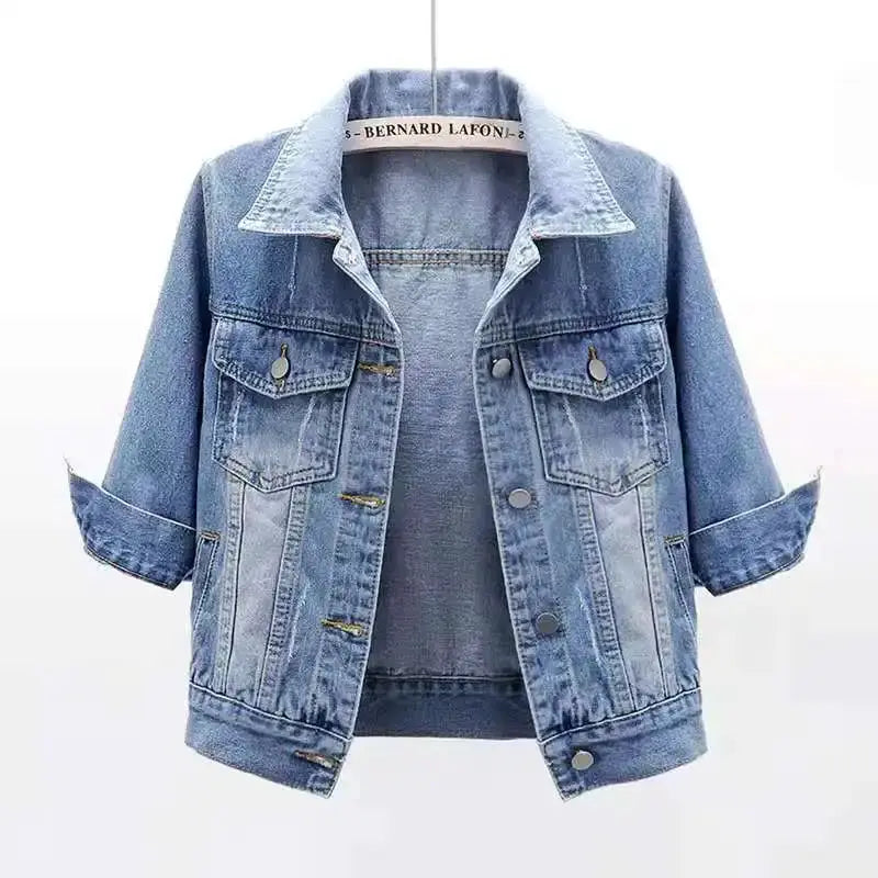 UrbanDenim Women Denim Jacket For Spring And Autumn Turn Down Collar Casual Outerwear
