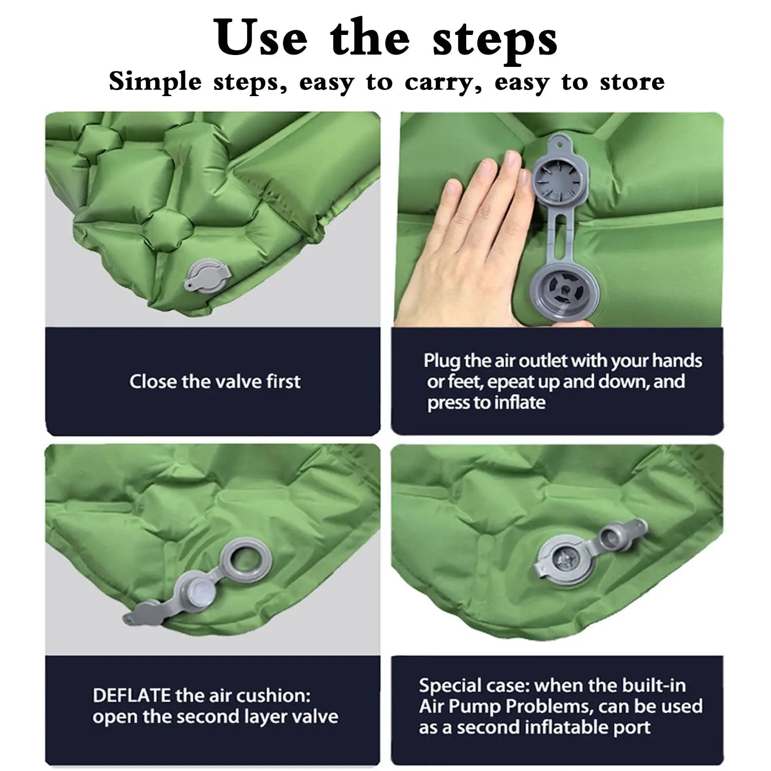 Simples Market inflatable camping mattress sleeping pad, ultralight green air mattress with valve and pump