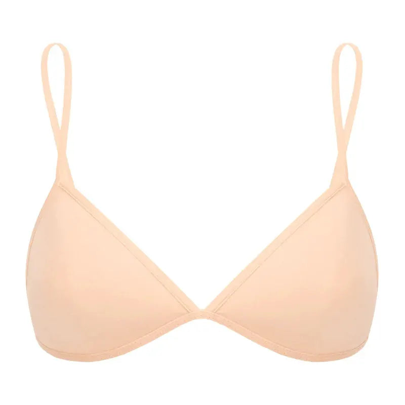 Beige seamless triangle-cup bra with thin straps from Simples Market