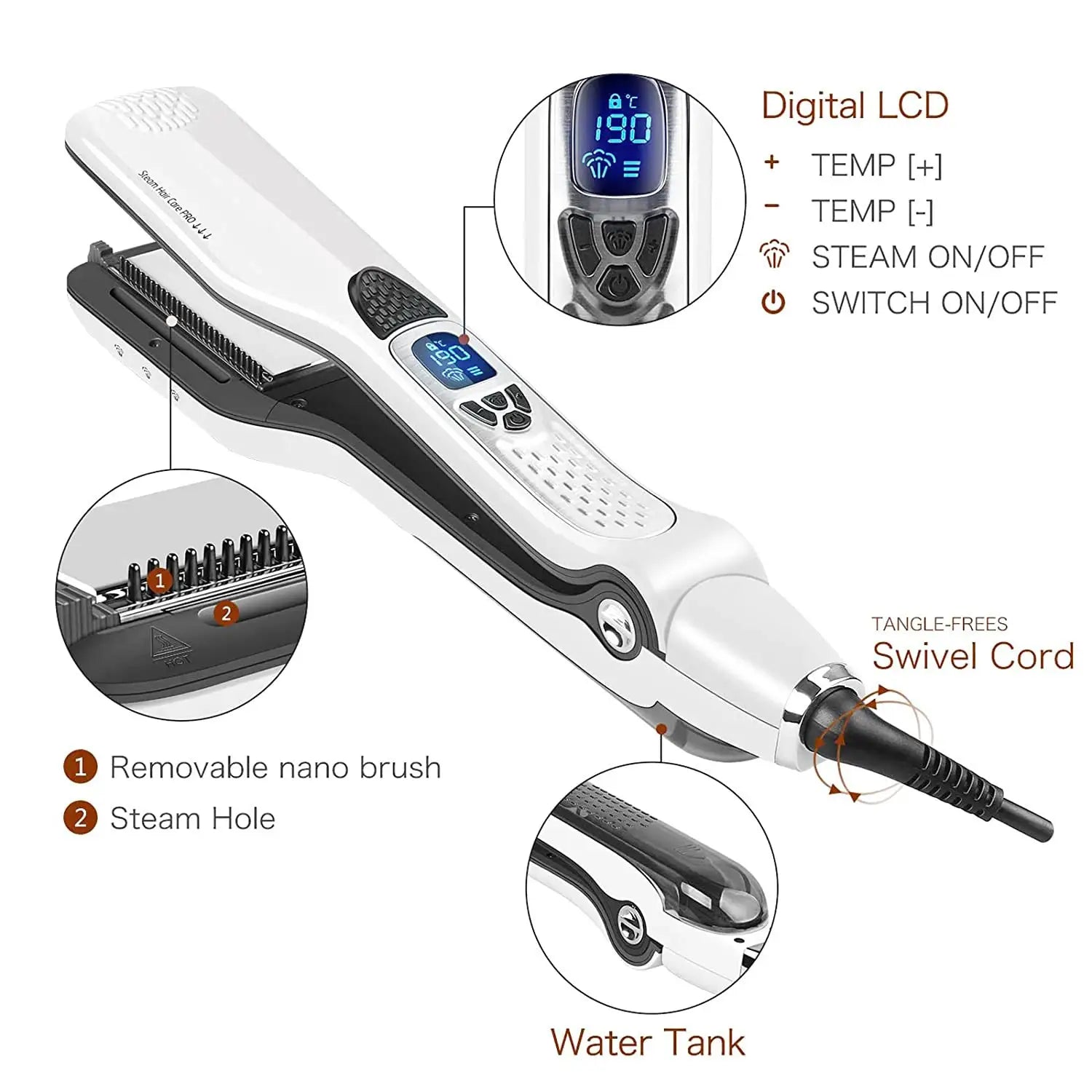 Professional hair straightener by Simples Market with digital LCD and titanium plates