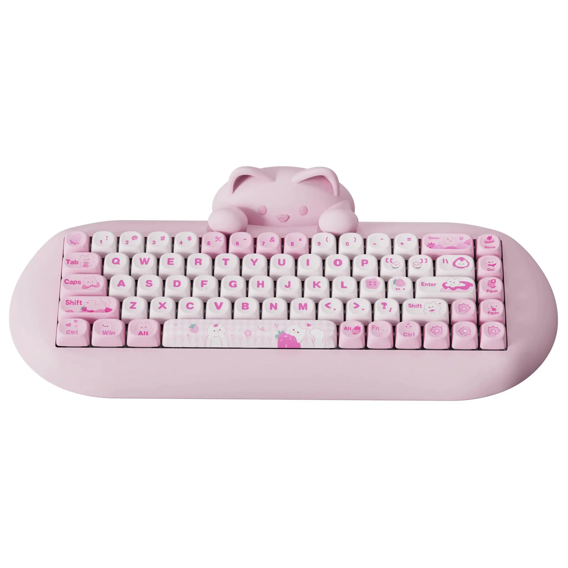 YUNZII C68 wireless keyboard with pink silicone keycaps and cat motif