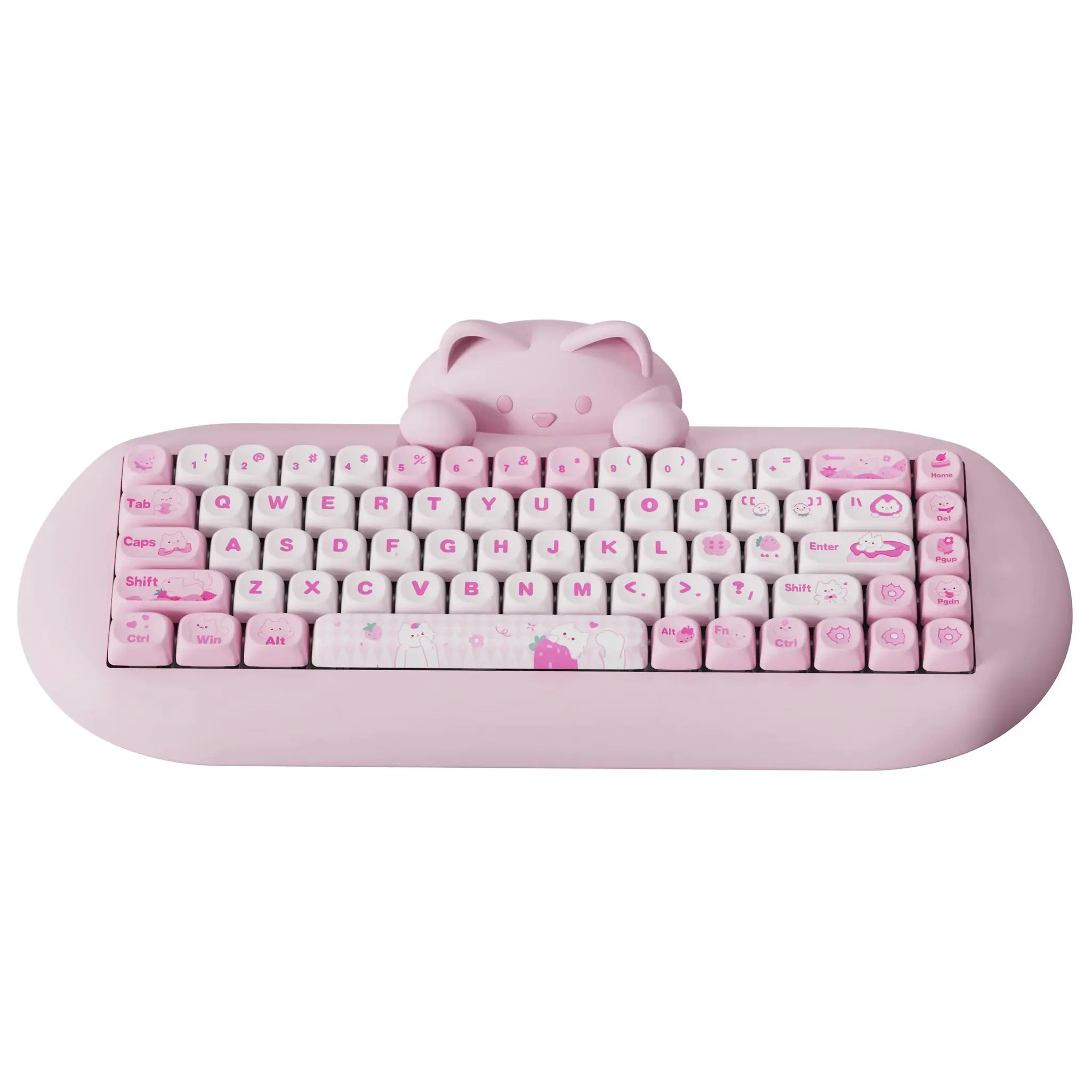 YUNZII C68 wireless keyboard with pink silicone keycaps and cat motif