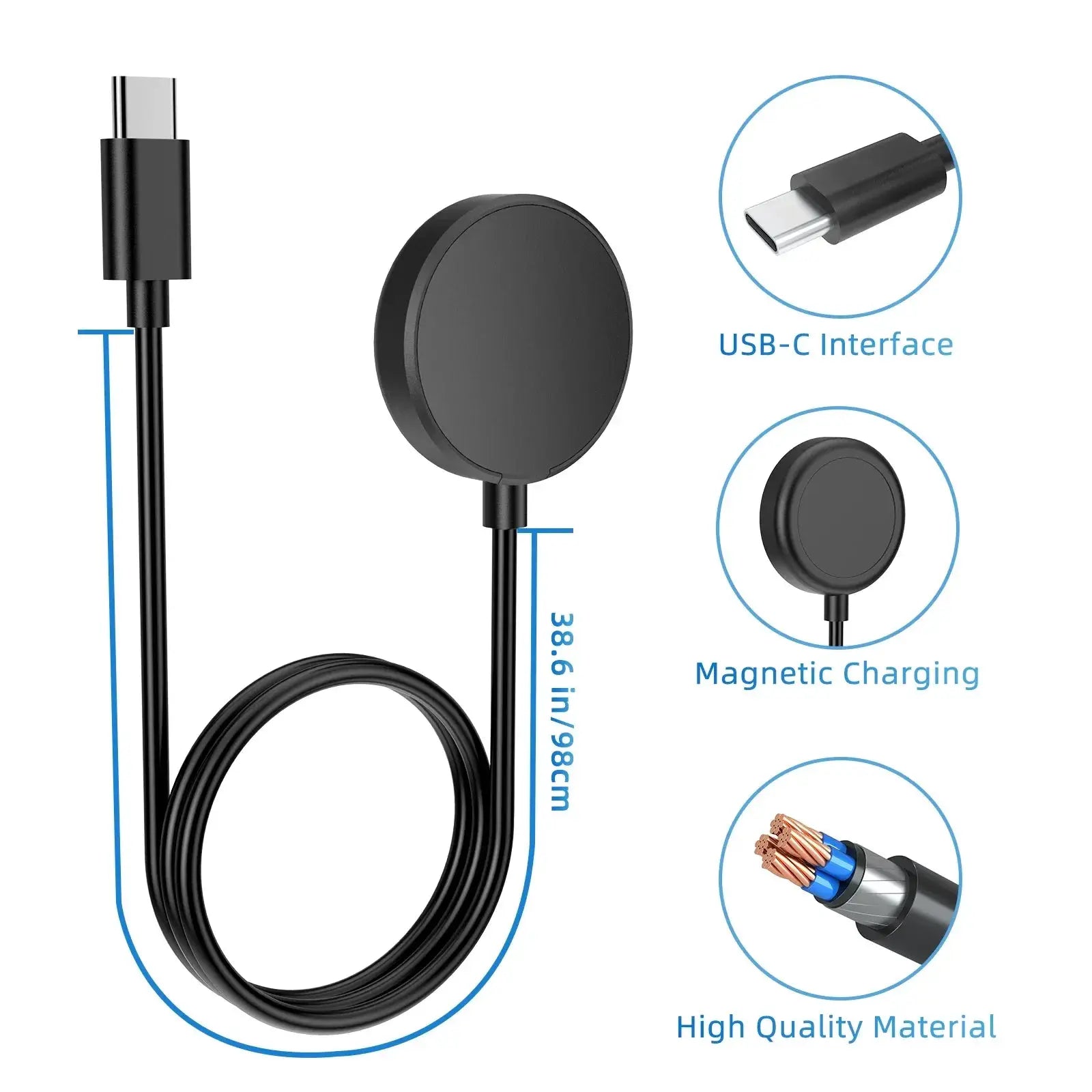 Samsung Galaxy Watch magnetic USB-C charger with round charging puck and cable