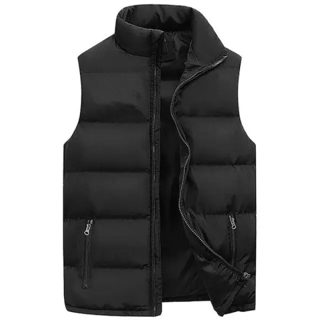 Mens Sleeveless Vest Jacket Warm Waterproof Winter Autumn Stand Up Collar Zipper Coat Casual Waistcoat