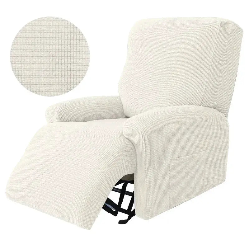 Recliner chair slipcover set in solid beige stretch fabric by Simples Market (4pcs)
