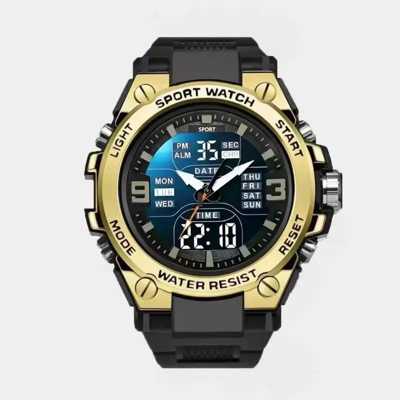 LuxTime Prestige Dual Movement Quartz Watch Analog Digital Display Night Light Waterproof Steel Alloy