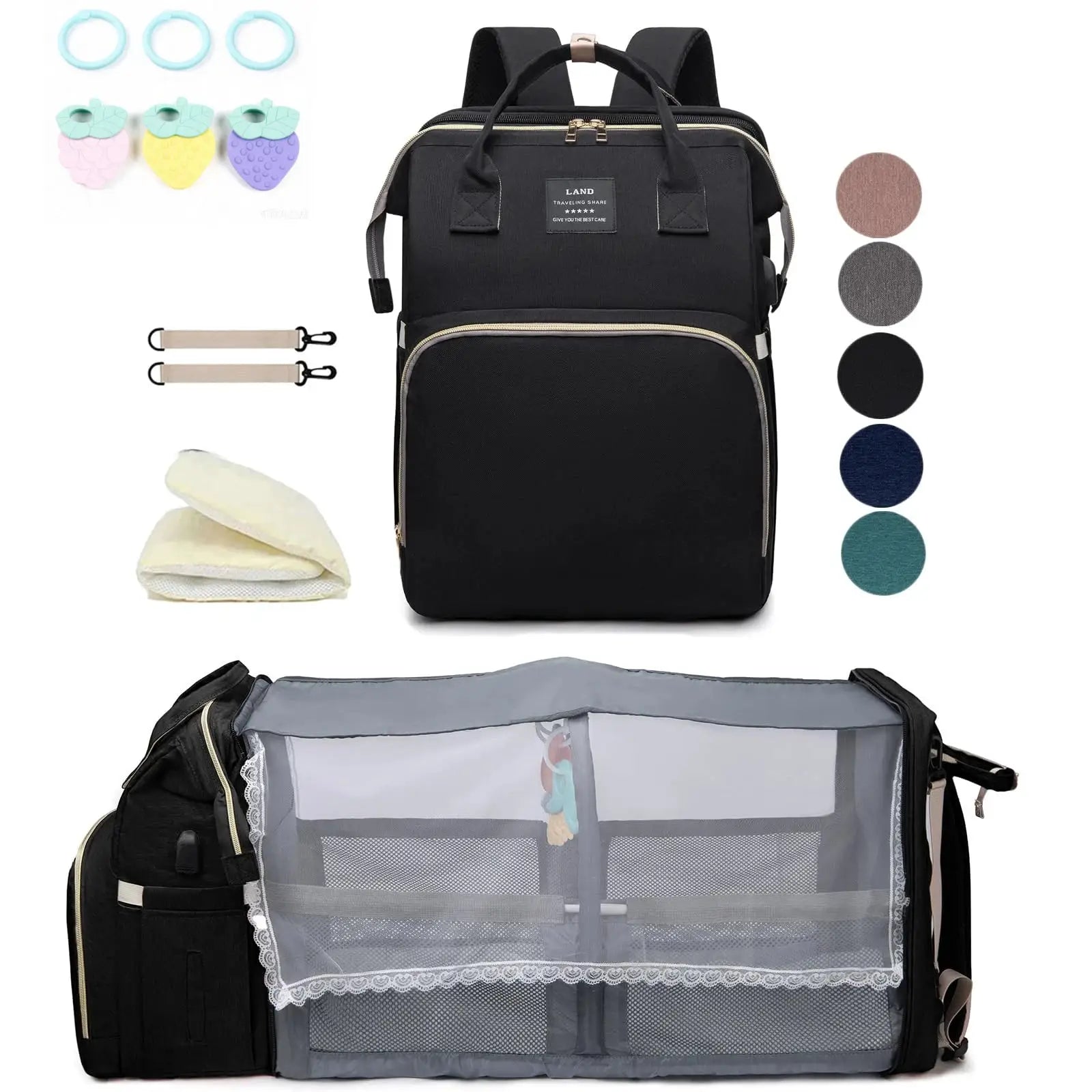 Mommy Bag Backpack With Portable Folding Crib And Large Capacity Diaper Bag For Travel And Outings