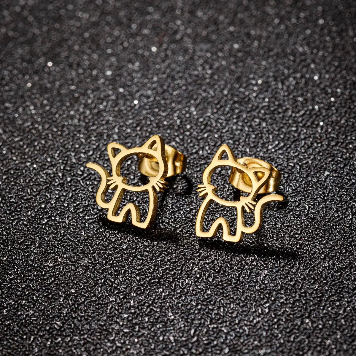 One Pair Cute Cat Stainless Steel Stud Earrings For Men Women Punk Students Gift Trendy Fashion Small Ear Studs Jewelry