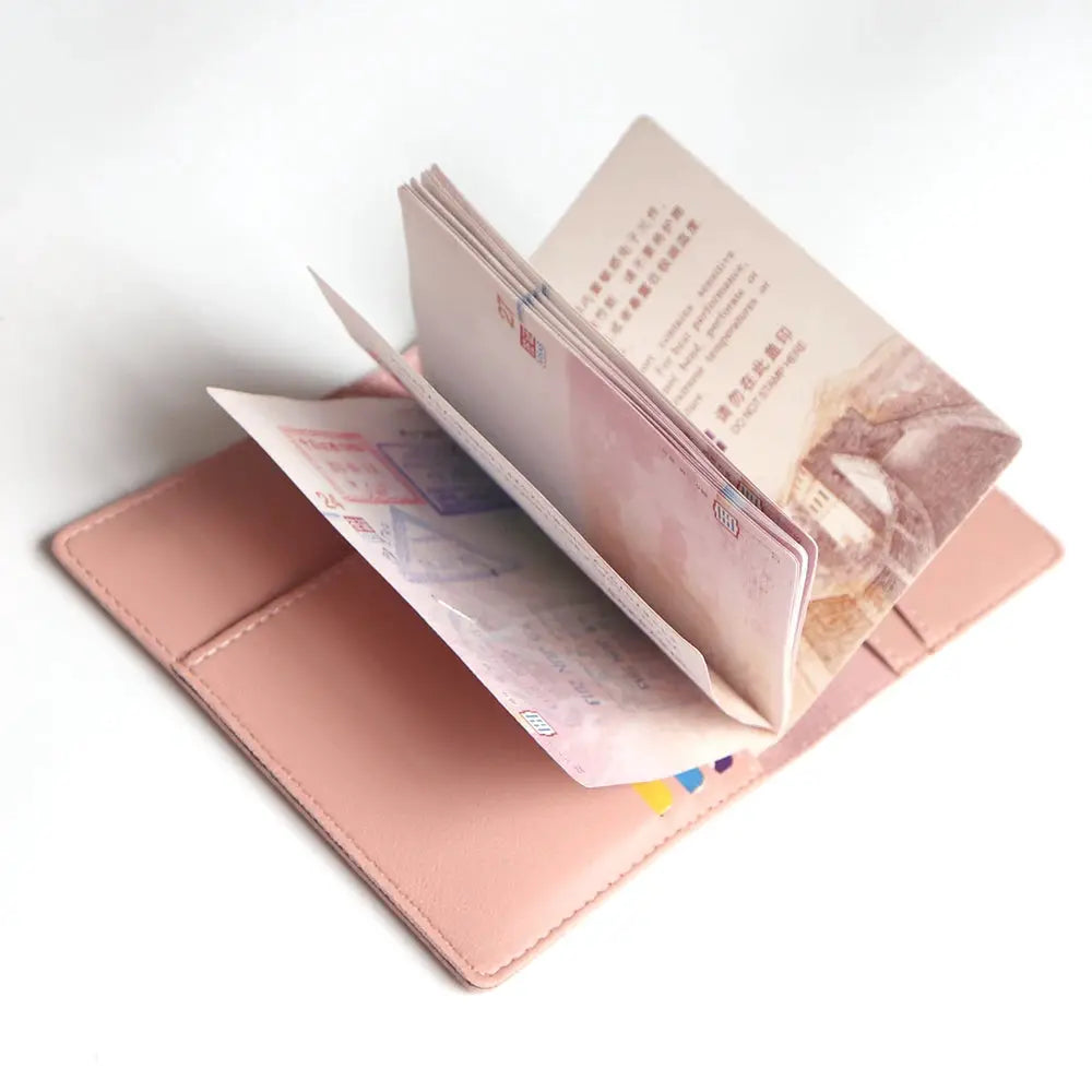 Custom name travel passport cover set in pink with card holder and luggage tag