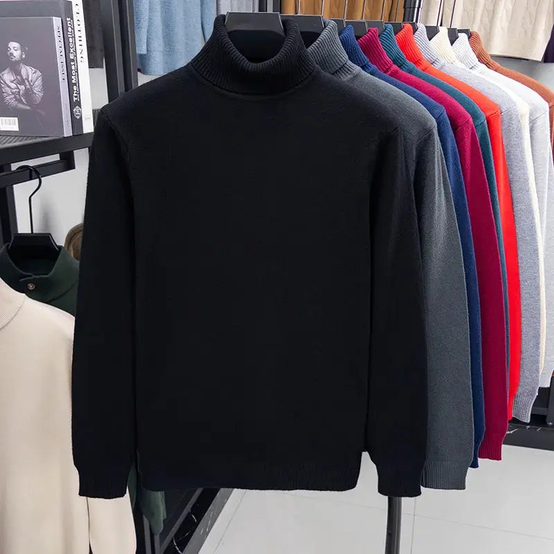Men's black knitted turtleneck sweater by Simples Market, slim fit, anti-pilling