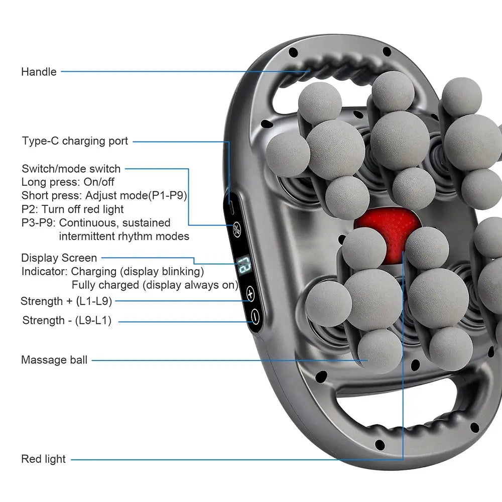 42-head fascia gun massager with high-frequency vibration, gray body and multiple massage nodes