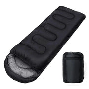 Simples Market camping sleeping bag, black mummy-style, lightweight 4-season with compact carry bag.