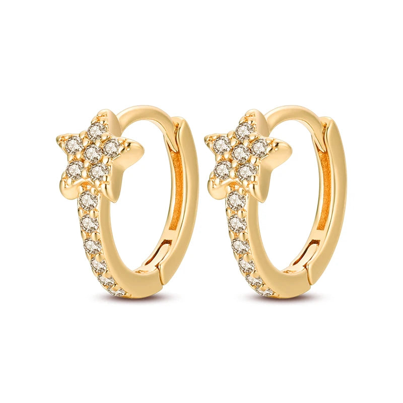 Pair of gold-plated 925 silver hoop earrings with crystal-studded star charm