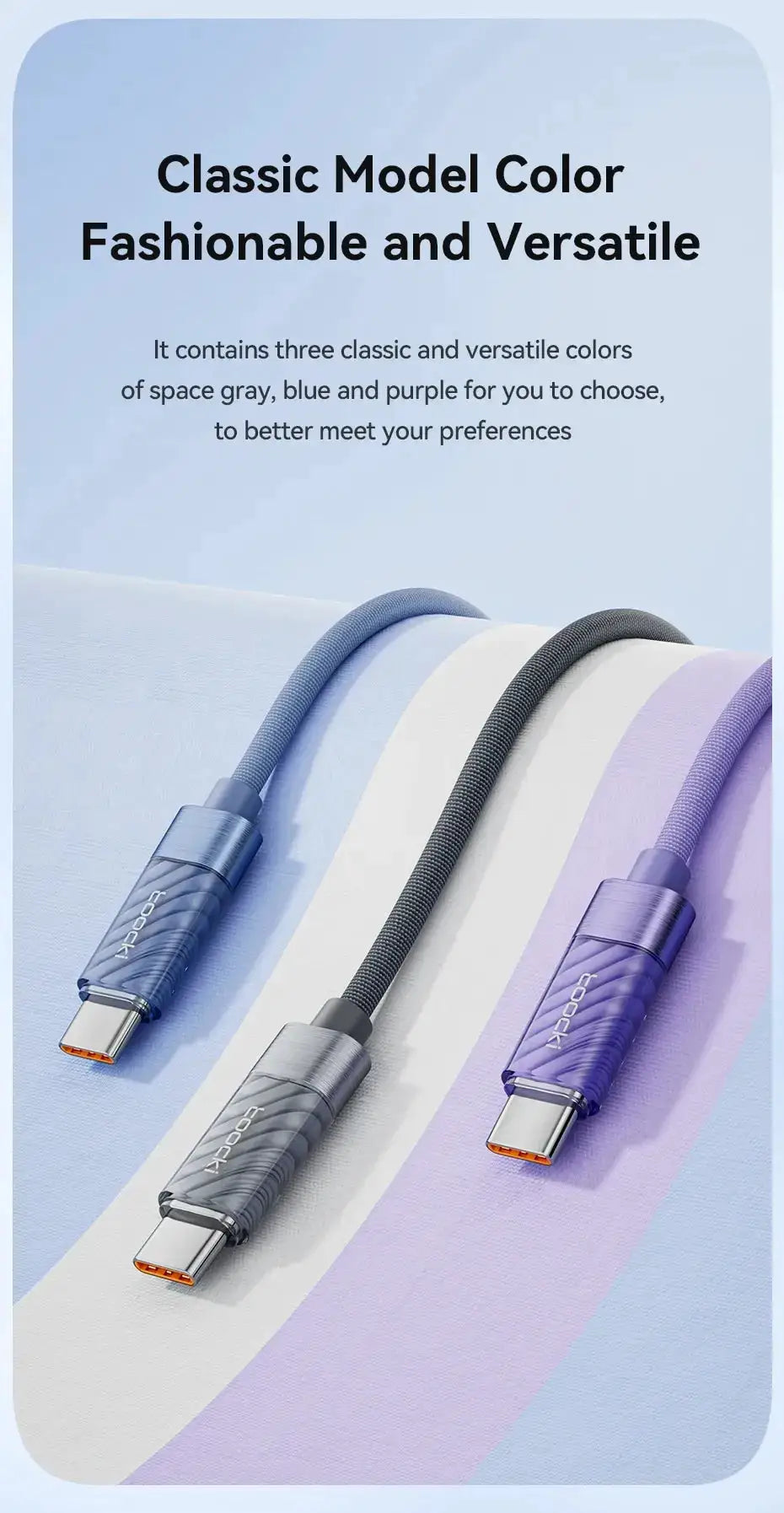 Toocki Type-C to Type-C 100W PD cables, transparent braided 3-pack in blue, gray, purple for Xiaomi MacBook